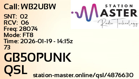 QSL Card for GB50PUNK QSO with WB2UBW