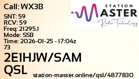 QSL Card for 2E1HJW/SAM QSO with WX3B
