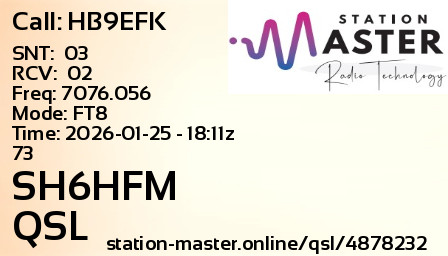 QSL Card for SH6HFM QSO with HB9EFK