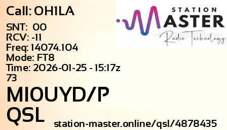 QSL Card for MI0UYD/P QSO with OH1LA