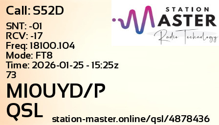 QSL Card for MI0UYD/P QSO with S52D