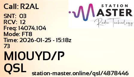 QSL Card for MI0UYD/P QSO with R2AL