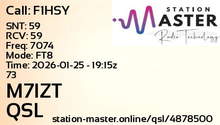 QSL Card for M7IZT QSO with F1HSY
