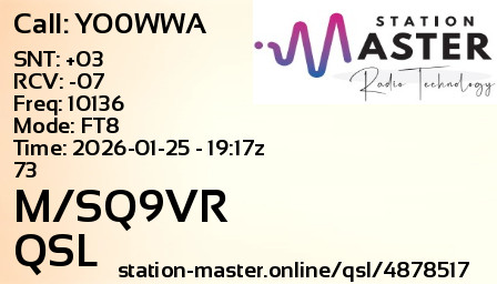 QSL Card for M/SQ9VR QSO with YO0WWA