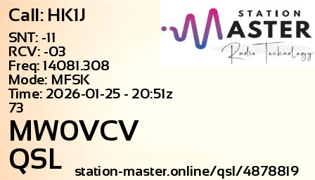 QSL Card for MW0VCV QSO with HK1J
