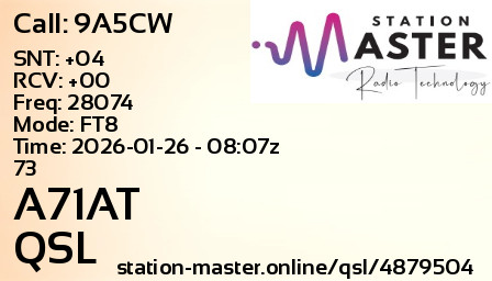 QSL Card for A71AT QSO with 9A5CW