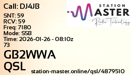 QSL Card for GB2WWA QSO with DJ4JB