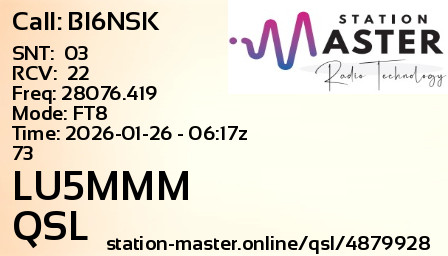 QSL Card for LU5MMM QSO with BI6NSK