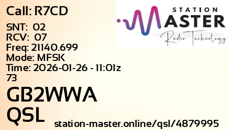 QSL Card for GB2WWA QSO with R7CD