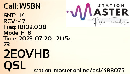 QSL Card for 2E0VHB QSO with W5BN