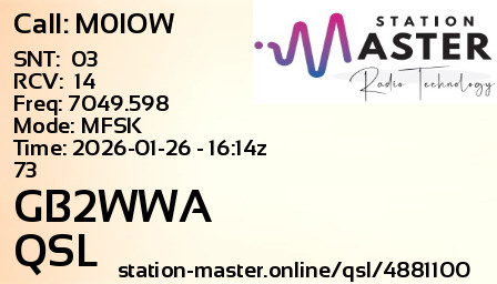 QSL Card for GB2WWA QSO with M0IOW