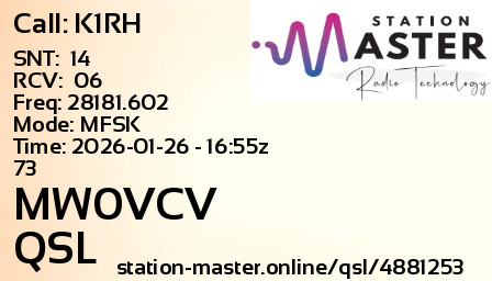 QSL Card for MW0VCV QSO with K1RH