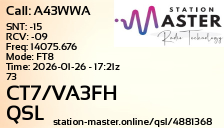 QSL Card for CT7/VA3FH QSO with A43WWA
