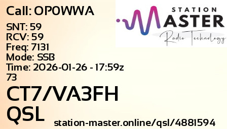 QSL Card for CT7/VA3FH QSO with OP0WWA