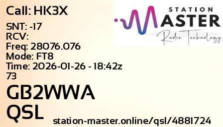 QSL Card for GB2WWA QSO with HK3X