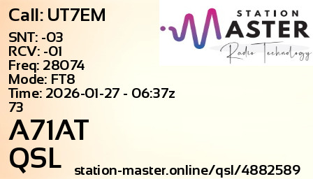 QSL Card for A71AT QSO with UT7EM