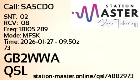 QSL Card for GB2WWA QSO with SA5CDO