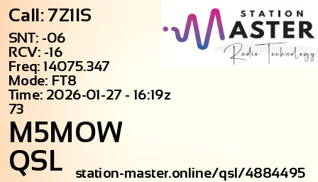 QSL Card for M5MOW QSO with 7Z1IS