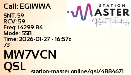 QSL Card for MW7VCN QSO with EG1WWA