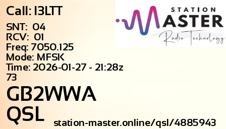 QSL Card for GB2WWA QSO with I3LTT