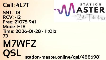 QSL Card for M7WFZ QSO with 4L7T