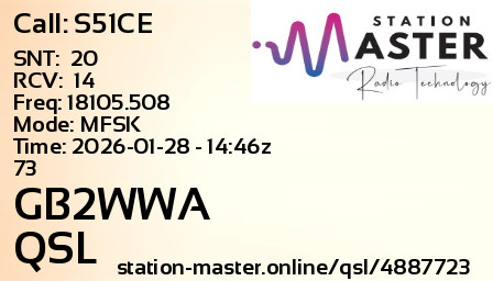 QSL Card for GB2WWA QSO with S51CE