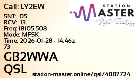 QSL Card for GB2WWA QSO with LY2EW