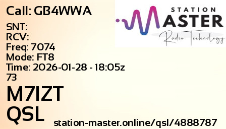 QSL Card for M7IZT QSO with GB4WWA
