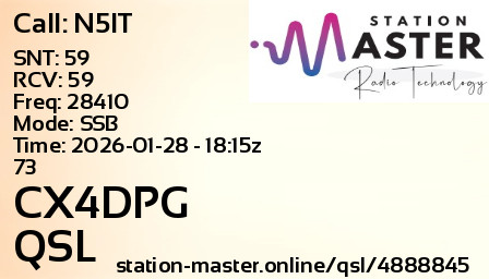 QSL Card for CX4DPG QSO with N5IT