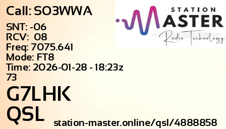 QSL Card for G7LHK QSO with SO3WWA