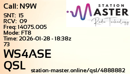 QSL Card for WS4ASE QSO with N9W