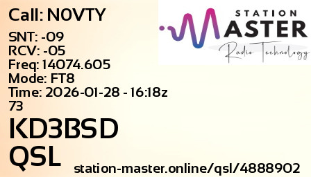 QSL Card for KD3BSD QSO with N0VTY