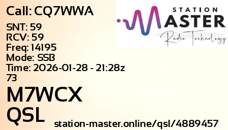 QSL Card for M7WCX QSO with CQ7WWA