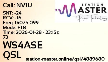QSL Card for WS4ASE QSO with NV1U