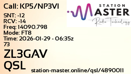 QSL Card for ZL3GAV QSO with KP5/NP3VI