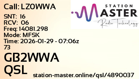 QSL Card for GB2WWA QSO with LZ0WWA