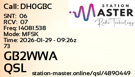QSL Card for GB2WWA QSO with DH0GBC