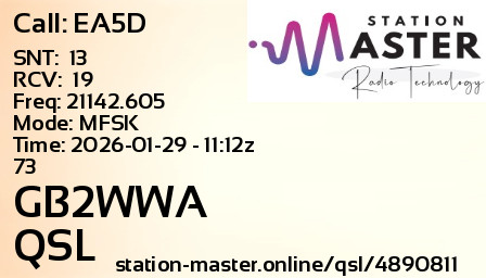 QSL Card for GB2WWA QSO with EA5D