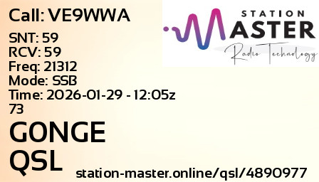 QSL Card for G0NGE QSO with VE9WWA