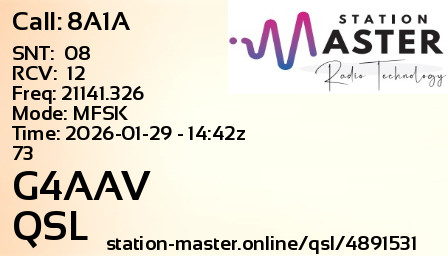QSL Card for G4AAV QSO with 8A1A