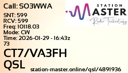 QSL Card for CT7/VA3FH QSO with SO3WWA