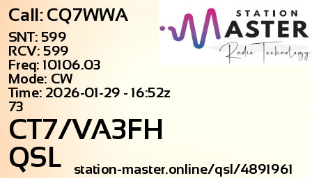 QSL Card for CT7/VA3FH QSO with CQ7WWA