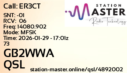 QSL Card for GB2WWA QSO with ER3CT