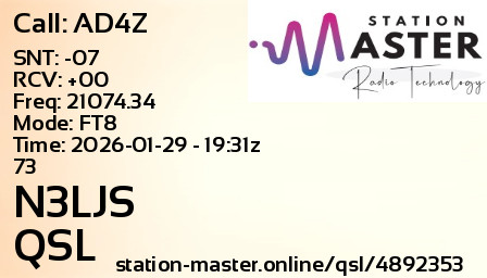 QSL Card for N3LJS QSO with AD4Z