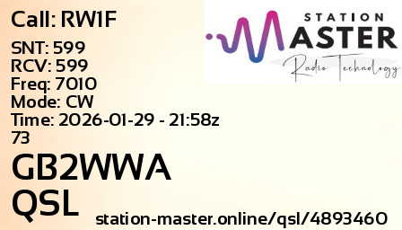 QSL Card for GB2WWA QSO with RW1F