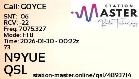 QSL Card for N9YUE QSO with G0YCE