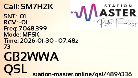 QSL Card for GB2WWA QSO with SM7HZK