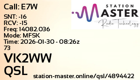QSL Card for VK2WW QSO with E7W