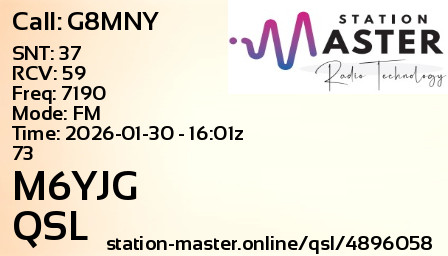 QSL Card for M6YJG QSO with G8MNY