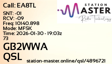 QSL Card for GB2WWA QSO with EA8TL